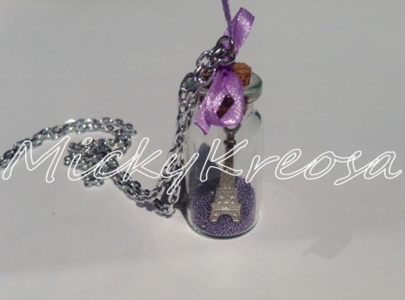 Collana con bottiglietta, Parigi e microsfere lilla!